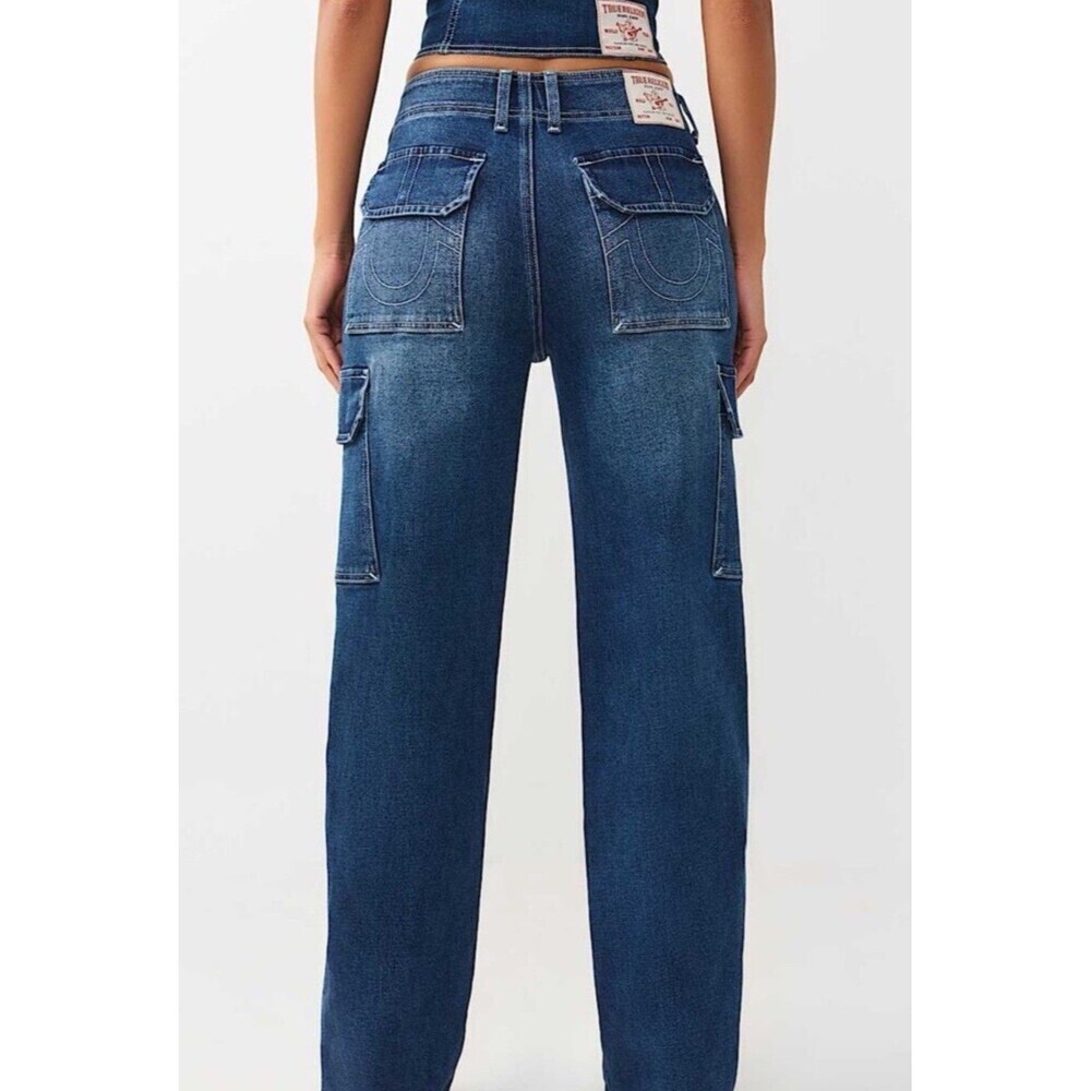 NEW True Religion Jeans Womens 29 blue denim cargo straight designer street